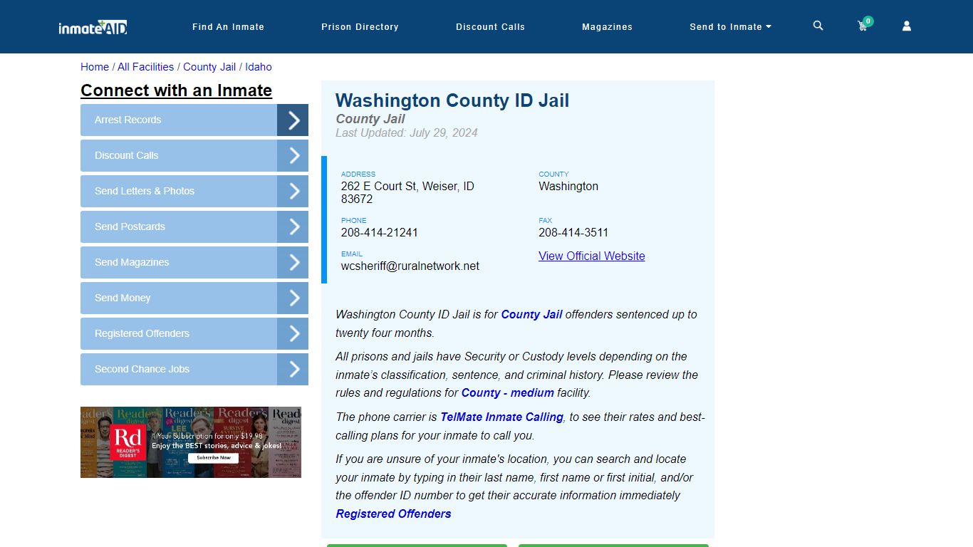 Washington County ID Jail - Inmate Locator