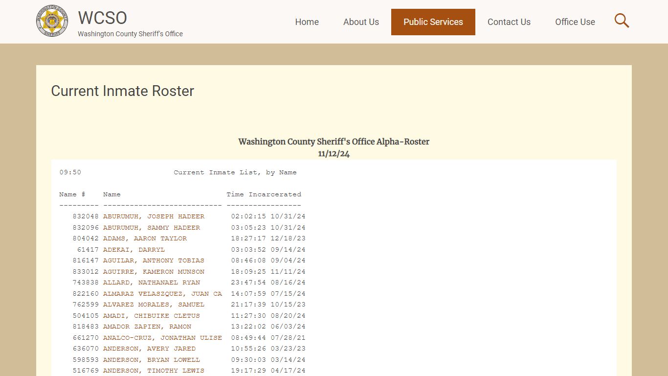 Current Inmate Roster | WCSO