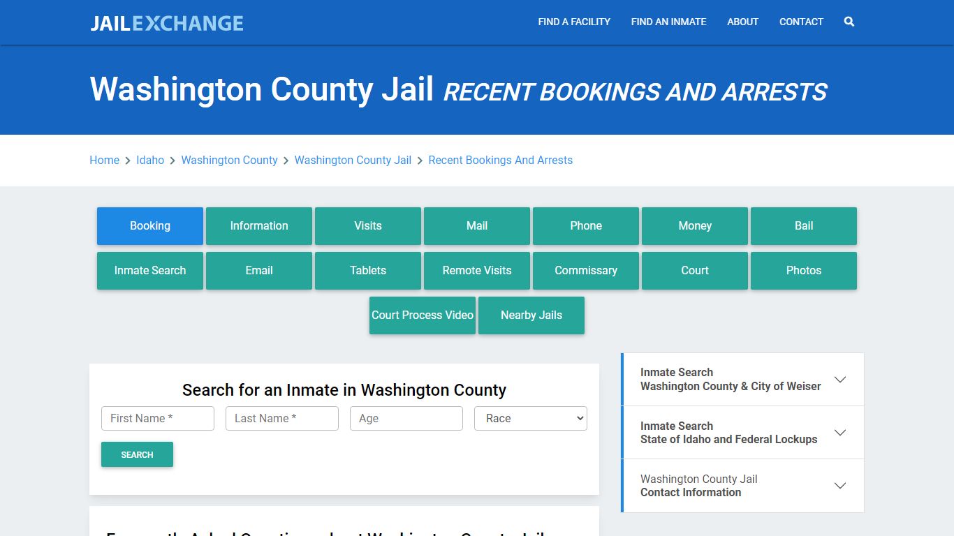 Washington County Jail Recent Bookings And Arrests - Jail Exchange